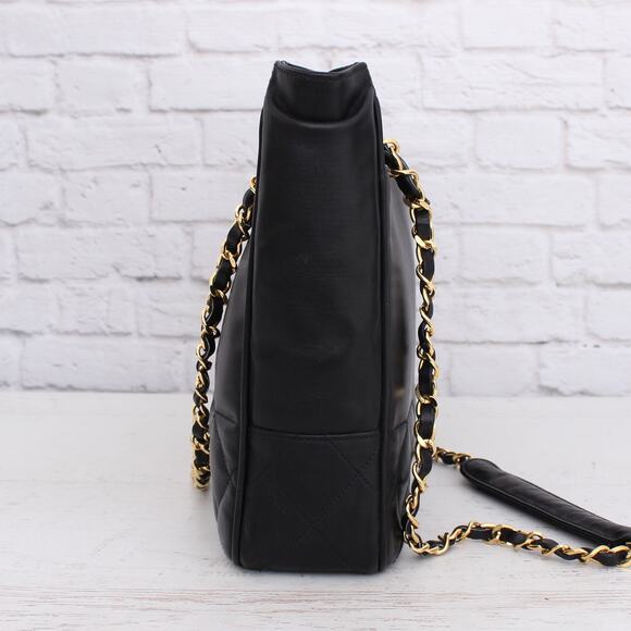 Chanel Quilted Black Lambskin Chain Tote Leather Shoulder Handbag Purse A5036 - Picture 9 of 11